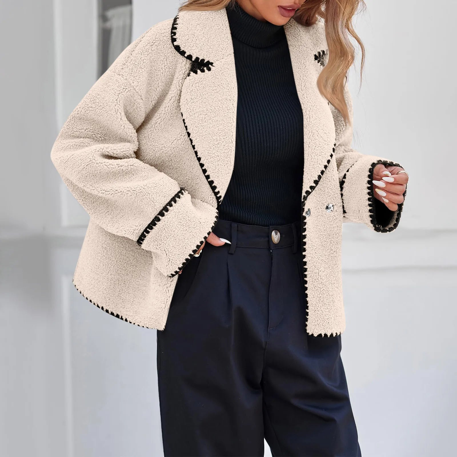 Contrast Plush Coat